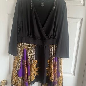 Black and Purple V-Neck Dress with Gold Accents